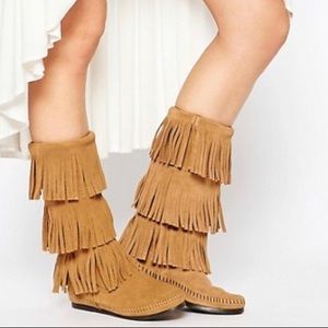 3 layer fringe boot Minnetonka dst brown